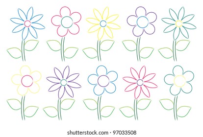 Hand drawn daisies in vector format.