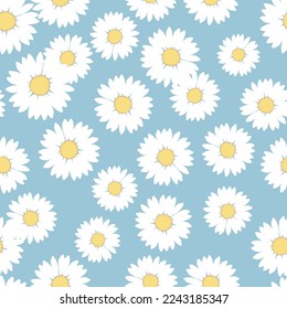 Hand drawn daisy flower doodle seamless pattern