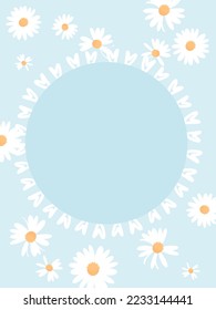 Hand drawn daisy flower on blue card background vector illustration.