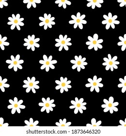 Hand Drawn Daisy Flower Seamless Pattern Background.