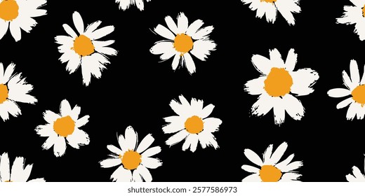 hand drawn daisy flower seamless pattern vector, simple cute flower . Fashionable template for design.	