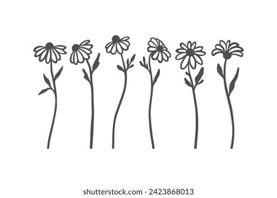 Silueta de flores daisy dibujadas a mano, archivo vectorial para corte láser