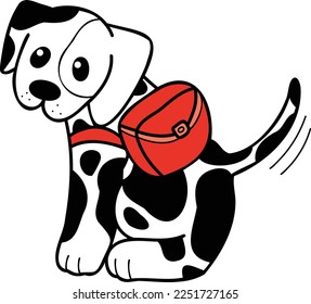 Hand Drawn Dalmatian Dog with backpack illustration in doodle style isolated on background