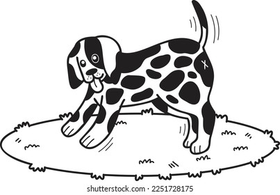 Hand Drawn Dalmatian Dog walking illustration in doodle style isolated on background