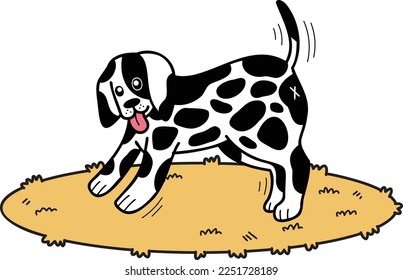 Hand Drawn Dalmatian Dog walking illustration in doodle style isolated on background