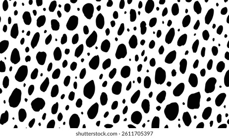 Hand drawn dalmatian print vector. Abstract black and white spots pattern background.