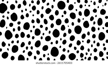 Hand drawn dalmatian print vector. Abstract black and white spots pattern background.