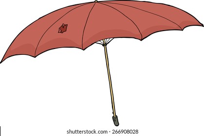 Hand drawn damaged umbrella over white background