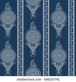 Hand drawn Damascus seamless pattern of floral ornament for wallpaper background in vintage style print for textiles.Vector illustration.