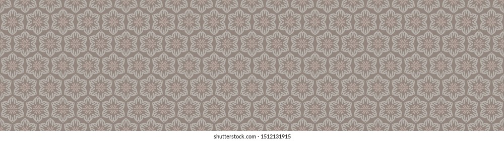 Hand drawn damask daisy stripe seamless border pattern. Modern japanese medallion motif . Moody tonal gray. Ecru neutral tones. Asian zakka ststionery washi tape craft home decor, packaging ribbon

