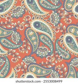 Padrão de vetor sem costura Damask Paisley desenhado à mão para o design de tecido. Fundo têxtil do vintage