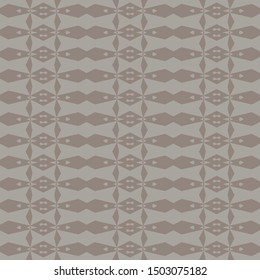 Hand drawn damask stripe seamless pattern. Modern japanese medallion motif on moody dark brown. Ecru elegant neutral tones. All over print for asian zakka home decor, fashion. Vector swatch repeat