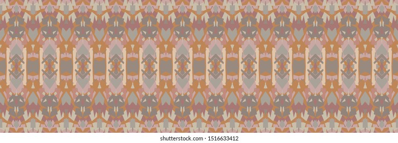 Hand drawn damask stripe seamless border pattern. Modern ikat rug style.  Ecru elegant muted spice color tones. Ribbon trim for ethnic arabesque fashion edging, banner, packaging. Vector eps10