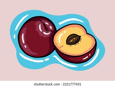 Dibujo manual Damson Plum Plano de diseño Ilustración vectorial aislada en el fondo