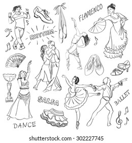 Hand drawn Dance collection isolated in white