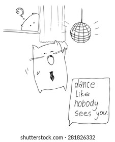 Hand drawn Dancing Cat and  Peeping Cat. Vector sketch.