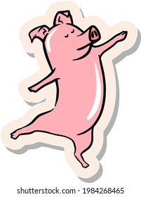 Handgezeichnetes Tanzschwein auf Aufkleber, Vektorgrafik