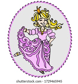 Hand drawn dancing princess on white background