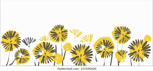 Hand drawn dandelions. Abstract print with brush strokes.