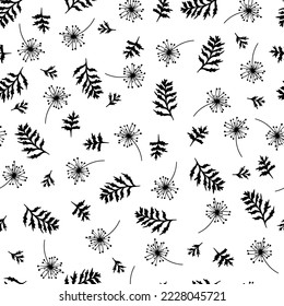 Hand drawn dandelions seamless pattern. 