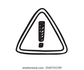 Ícone de doodle de sinal de perigo desenhado à mão. Ponto de exclamação desenhado à mão em um esboço triangular preto. Símbolo de desenho de sinal. Ilustração vetorial