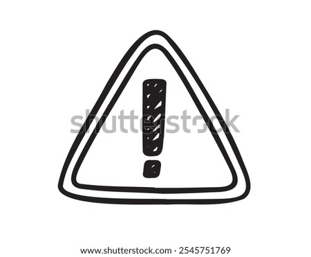 Hand drawn danger sign doodle icon. Hand drawn exclamation mark in a triangle black sketch. Sign drawing symbol. Vector illustration