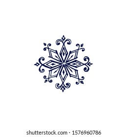 Hand drawn dark blue snowflake isolated on white background. Vector illustration