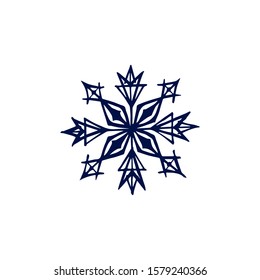 Hand drawn dark blue snowflake isolated on white background. Vector illustration