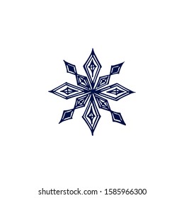 Hand drawn dark blue snowflake isolated on white background. Vector illustration
