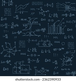 Hand drawn dark blue technology seamless pattern. 