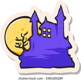 Hand drawn Dark castle icon in sticker style vector illustration