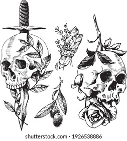 hand drawn dark elements set