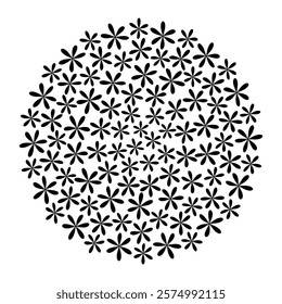 Hand drawn Dark flowers shape circle. Circular Floral Monochrome Background Texture concept Isolated