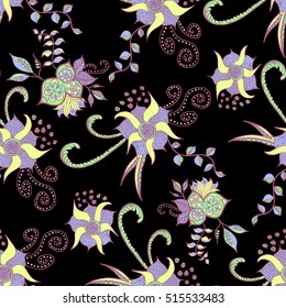 Hand drawn dark seamless pattern. Floral orient retro background for textile, fabric, wrapping, paper, cloth