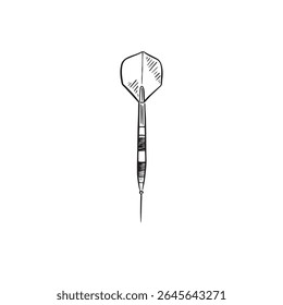 Um dardo desenhado à mão em preto e branco.