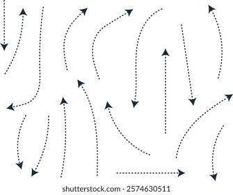 Hand drawn dashed arrows vector, Dotted arrows set, Doodle arrows vector illustration