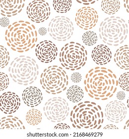 Hand drawn dashed circles in natural colors. Vector seamless pattern. Hatched background for fabric, wrapping, scrapbooking or wallpaper.