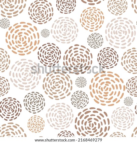 Hand drawn dashed circles in natural colors. Vector seamless pattern. Hatched background for fabric, wrapping, scrapbooking or wallpaper.