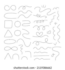 Hand drawn dashed line doodle. Handmade sketch symbols set direction mark on a white background. vector illustration graphic design elements