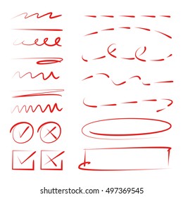 hand drawn dashed lines, check marks, underlines