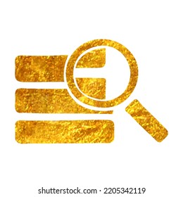Hand drawn Database search icon in gold foil texture vector illustration