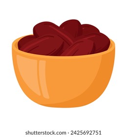 Dibujado a mano de la fruta de la fecha en el icono de la historieta del tazón para Iftar, Ramadán Kareem, Eid Al Fitr, Eid Al Adha Elemento Banner de decoración aislado sobre fondo blanco