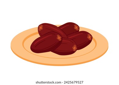 Hand gezeichnet von Daten Obst auf Platte Cartoon Icon für Iftar, Ramadan Kareem, Eid Al Fitr, Eid Al Adha Element Dekoration Banner auf weißem Hintergrund