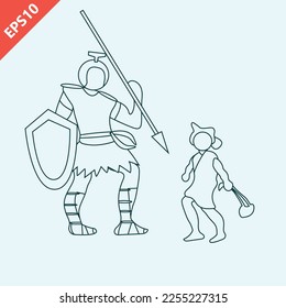 Hand drawn David versus Goliath cartoon design vector flat modern isolated illustration