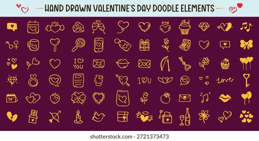 Dibujado a mano el día de San Valentín doodle Elementos con lindos iconos del corazón, símbolos de amor, bocetos románticos e ilustraciones de contorno escritas a mano. Perfecto para tarjetas de felicitación, carteles, invitaciones, pegatinas, redes sociales y diseños festivos.