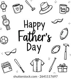 Hand Drawn Father’s Day Doodle Set | Black and White Icons