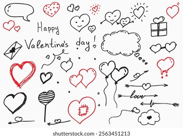Hand drawn Valentine´s day doodles.  Love symbols, hearts, vector, isolated, free hand
