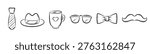 Hand Drawn Father’s Day Icons Set – Tie, Hat, Mustache, Glasses, Mug, Bow Tie Sketch Doodle Collection