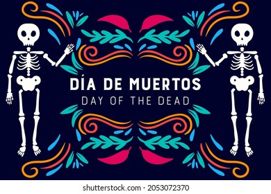 hand drawn día de muertos background. day of the dead flat design illustration with skeleton