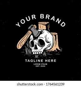 hand drawn dead skull in a forest tree ax, this design is for printing t-shirts, bags, digital needs and for other merchandise
